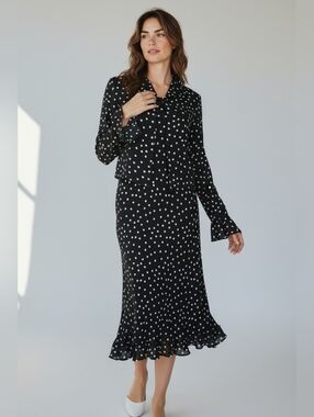 Talbots 2 Piece Pure Silk Polka Dot Jacket And Dress Set Vintage